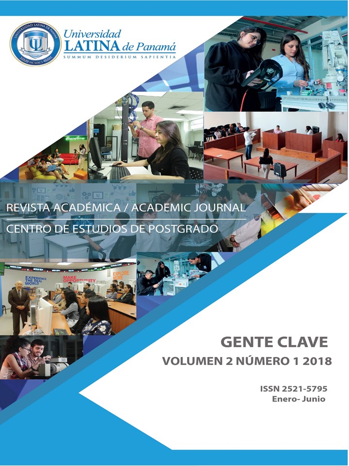 La revista académica de la Universidad Latina de Panamá “Gente Clave” es una publicación semestral multidisciplinaria del Centro de Estudios de Postgrado, orientada a publicar artículos de investigación en Ingeniería, Educación, Psicología, Administración, Negocios, Ciencias Políticas y Ciencias Sociales, dirigida a docentes, investigadores y estudiantes que quieran presentar sus trabajos de investigación.
